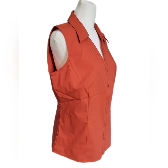 St John's Bay sleeveless button front, collared darted, burnt orange blouse Sz M - Picture 4 of 8